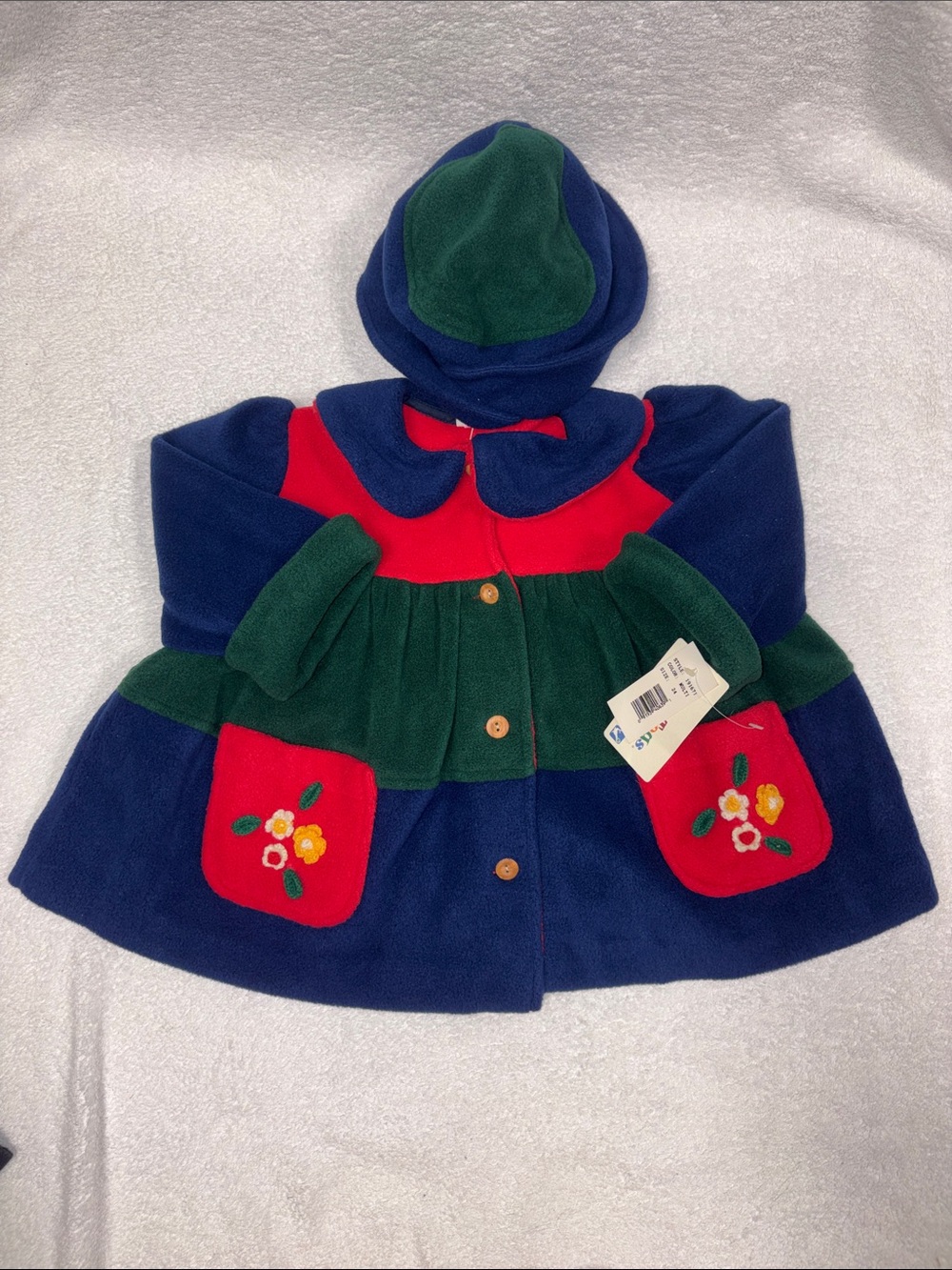 Baby Togs vintage Red Green navy Colorblock Fleece Coat and hat nwt 24m